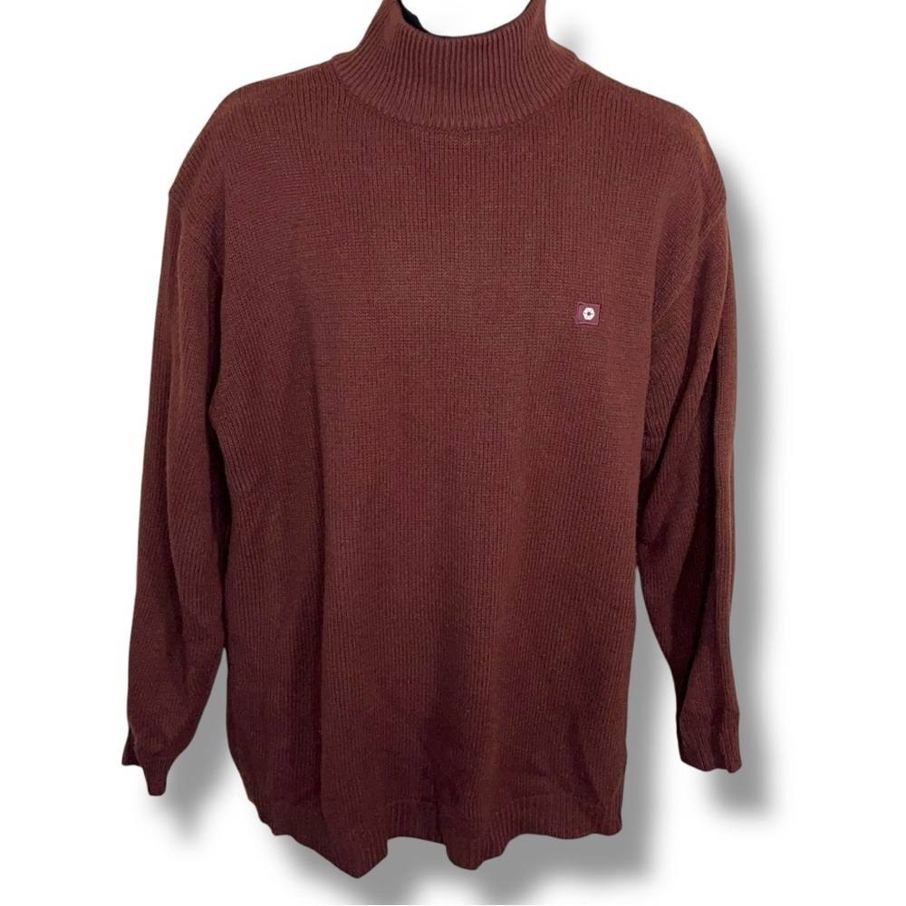 Large Vintage South Pole Burgundy Brick Red Sweater Mens Turtleneck Knit
